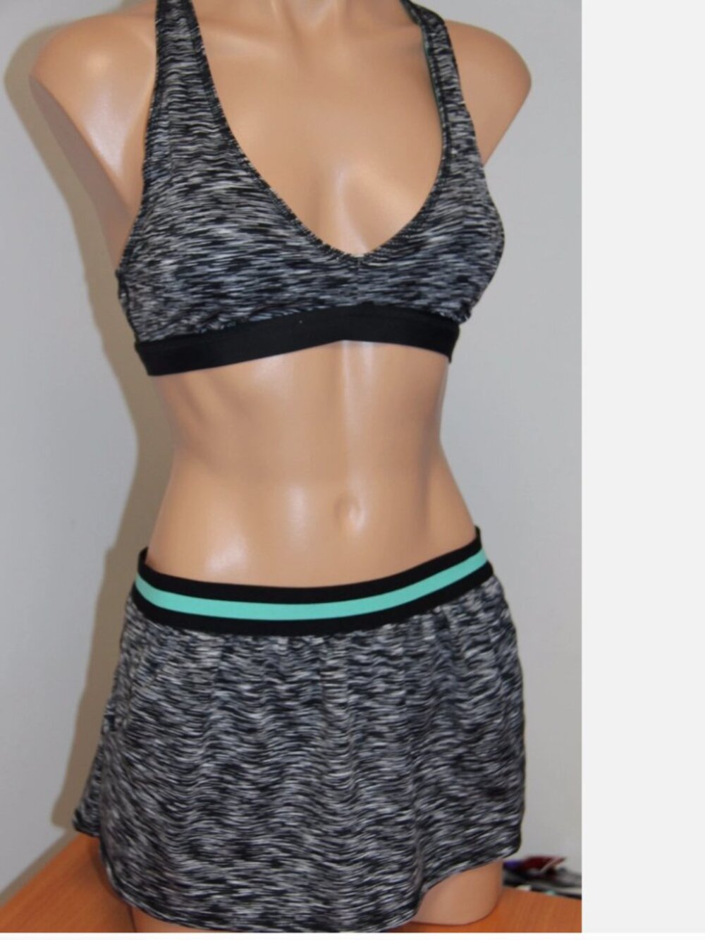 NWT Anne Cole Locker Swimsuit Bikini 2 pc set Sz L Racer Back Skirt Multi Color